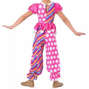 Rok tutu balet kotak-kotak merah muda payet pakaian dansa badut perempuan cantik kostum pertunjukan panggung titik hitam - Product Image 2