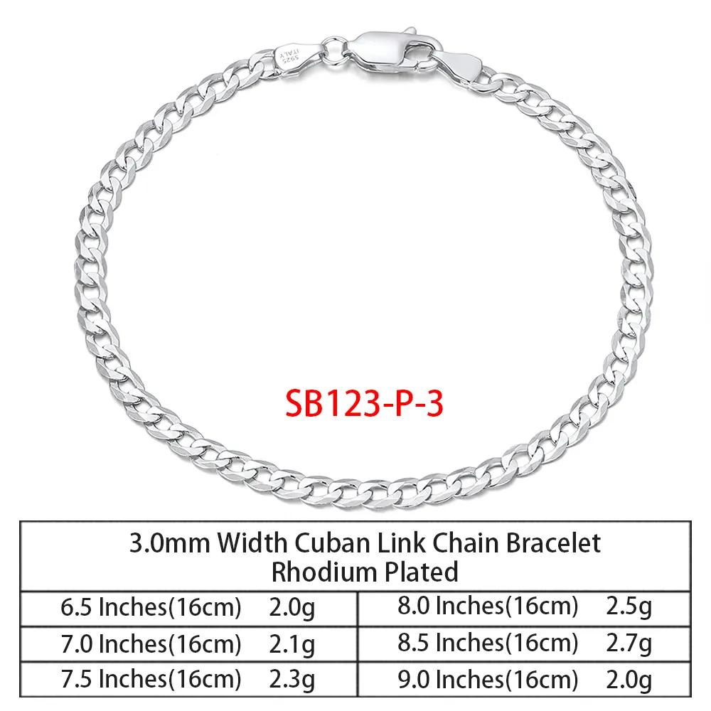 RINNTIN SC36 925 Sterling Silver Chains Hip Hop Jewelry 3.6/5/7mm Chunky Diamond-Cut Cuban Link Chain Necklace für Men Women