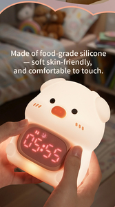 Décoration d'intérieur, horloge de table LED avec veilleuse en silicone en forme d'animal, numérique, rechargeable par batterie, avec alarme intelligente tactile et changement de couleur - Product Image 4