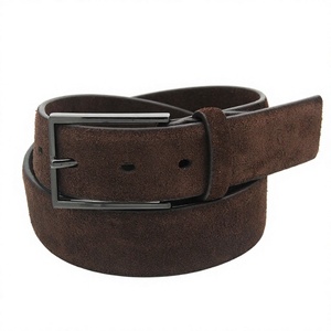 Ceinture en cuir de vachette suédé marron pour homme Equipro, boucle rectangulaire en alliage, sangle décontractée durable à rayures - Product Image 1