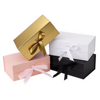 Boîte cadeau magnétique pliable noire de luxe avec ruban en satin et nœud, logo personnalisé, boîte en papier rigide pour emballage de cadeaux de mariage ou de Noël