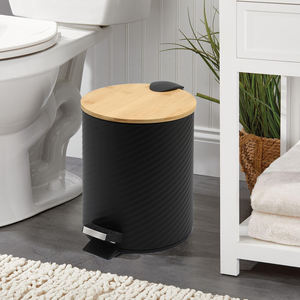 Cestino rotondo da 5 litri con coperchio in bambù, chiusura ammortizzata, pedale e <span class=keywords><strong>secchio</strong></span> interno in plastica rimovibile per bagno, camera da letto, ufficio, scrivania - Product Image 6