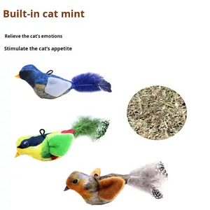 لعبة قطط من تونغماو على شكل فأر وطائر، مصنوعة من القطيفة مع صوت، متينة وقابلة للمضغ، للترفيه الذاتي، مع ريشة معلقة - Product Image 3