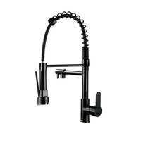 Keran Dapur Stainless Steel Model Tarik Keluar dengan Dua Lubang Keluar Air, Warna Hitam Matte dan Rose Gold, Dilengkapi Spring Spout