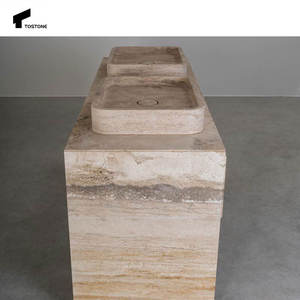 Tostone Vanitytop Travertine persegi panjang Super putih Modern alami untuk pengiriman DDP furnitur kamar mandi praktis dekorasi rumah - Product Image 6