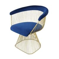 Fauteuil contemporain en velours bleu avec base en fil d'or poli pour chaises de salon