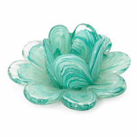 Tempat Lilin Kaca Seni Tiup Tangan Ramah Lingkungan Bebas Timbal Warna Hijau Mint, Patung Artistik Buatan Tangan, Aqua Floral Paskah