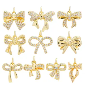 Simpatici ciondoli con papillon gioielli placcati oro alla moda Cubic zirconi ciondoli ciondoli per collane bracciali creazione di gioielli