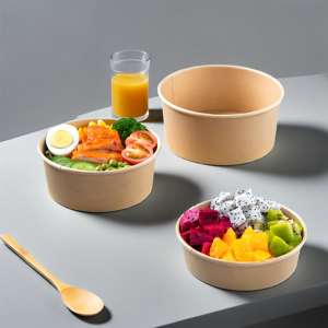 750 1100 1300ml Boîtes à déjeuner à emporter personnalisées écologiques Saladier en papier kraft pour servir salade soupe fruits avec couvercle en papier - Product Image 1