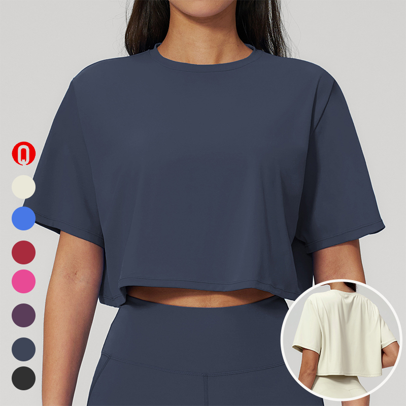 Women's Crew Neck Short Sleeve Running Gym Fitness Casual Sportswear Yoga Workout Top Yoga Loose Fit Cropped T-Shirt for Women