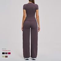 Ensemble de yoga pour femme, brossé, uni, anti-transpiration, taille haute, coupe ajustée, pour le sport, le fitness, la course en extérieur et les loisirs