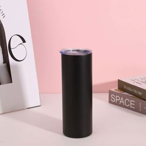 Gobelet isotherme droit et fin de 20 oz en acier inoxydable à double paroi sous vide, avec revêtement par sublimation à paillettes, couvercle et paille - Product Image 6