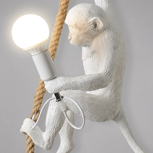 Lampe murale singe en résine nordique, suspension animale en <span class=keywords><strong>corde</strong></span> de chanvre, lampe décorative pour chambre d'enfant, bar, restaurant, couloir et magasin - Product Image 4