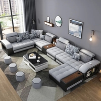 Modernes Wasserdichtes L/U-förmiges Stoff-Sofa-Set Klassisches Blaues Hotel 7-Sitzer Ecksofa-Set Möbel Couch Wohnzimmer-Sofas