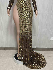 NOVANCE Y2599-C femmes tissu nouveau Sexy haute fente scintillant miroir paillettes or robe hiver femme robes <span class=keywords><strong>avec</strong></span> longue traîne élégante - Product Image 3