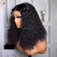Pelucas de cabello humano virgen brasileño con doble trama, rizado tipo agua, cutícula alineada, sin pegamento, con cierre de encaje HD 5x5, estilo bob corto