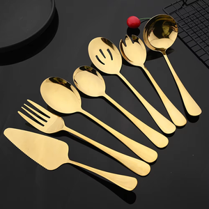 Classical Luxury 1010 Gold Stainless Steel Service Utensils Butter <b>Knife</b> Soup Ladle Serving <b>Knife</b> Spoon Fork Set Cutlery in Bulk - Product Image 1