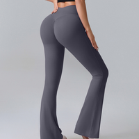 Pantalon de yoga antibactérien uni couleur chair, coupe évasée, taille haute, effet push-up, séchage rapide, pour sport, danse et micro-exercices