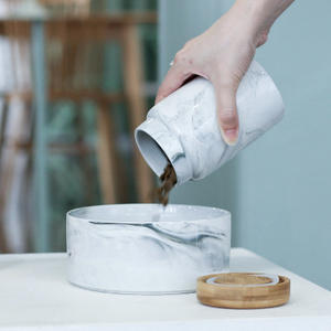 Pot de stockage des aliments, pot d'eau en céramique de ml, pour conserver les animaux domestiques, les chiens et les chats, les oiseaux, avec couvercle en bois luxueux et scellé - Product Image 5