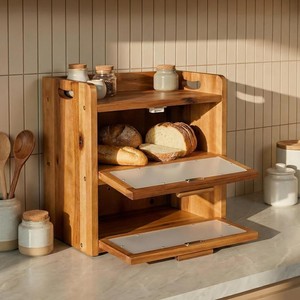 Cross-border wooden bread and pastry storage box, <b>kitchen</b> baking and dessert box, transparent display bread box, bread storage - Product Image 2