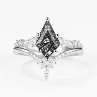 Ensemble de bagues de fiançailles en argent sterling 925 avec diamants sel et poivre et quartz, serti d'un anneau en oxyde de zirconium marquise