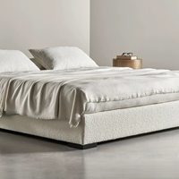 Lit double de style italien minimaliste avec cadre en bois massif, dossier rembourré en tissu double face, pour chambre principale