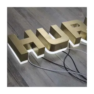 Manufacturer professional custom stainless steel Led metal backlit logo 3D outdoor luminous letter logo