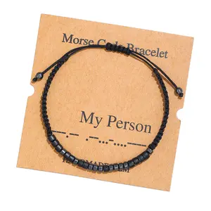 时尚手工编织卡片情侣手链黑色铁石串珠手链创意莫尔斯电码手链
