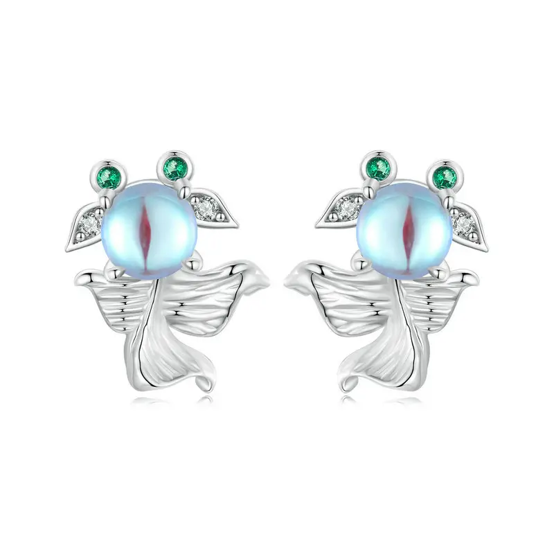 fashion jewelry S925 silver Setting CZ Moonstone Plated platinum kids baby earrings