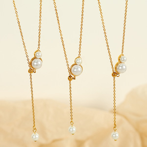 Ensemble collier et boucles d'oreilles en perles d'eau douce dorées, acier titane, bijoux pour femme, usage quotidien - Product Image 2