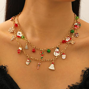 Kalung Liontin Lonceng Santa Claus Pohon Natal Tetesan Minyak Lapis Emas Paduan Logam Gaya Eropa Amerika untuk Wanita, Batu Kelahiran Juli - Product Image 2