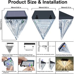 Nouvelle lampe murale solaire extérieure en forme de diamant, étanche, résistante à l'humidité, pour clôture, lumière décorative de jardin, vente directe d'usine - Product Image 6