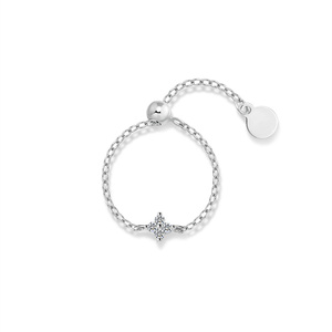 Anillo de Cadena Ajustable con Trébol de Cuatro Hojas y Piedra Moissanita, Chapado en Rodio, Plata de Ley 925, para Mujer, Boda, Compromiso - Product Image 1