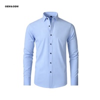 Chemise habillée extensible pour homme à manches longues, col boutonné, couleur unie, coupe classique, respirante, séchage rapide, pour le bureau ou les occasions décontractées