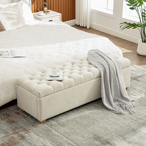 Chenille Upholstered Storage <b>Bench</b> 60.2'' Wide Tufted Flip Top <b>End</b> Of <b>Bed</b> Footrest Ottoman With Legs - Product Image 1