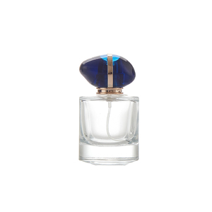 Flacone di Profumo Quadrato di Lusso in Vetro da 100ml con Tappo in Gemma Blu, Pompa Spray Dorata, Ricaricabile, Vuoto, Confezione Cosmetica Personalizzabile con Logo - Product Image 1