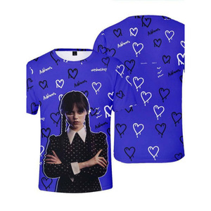 T-shirt <span class=keywords><strong>a</strong></span> maniche corte stampata in 3D con motivo <span class=keywords><strong>a</strong></span> cuore di <span class=keywords><strong>Wednesday</strong></span> Addams, ad asciugatura rapida, in poliestere ad alta resistenza del colore, taglie S-6XL POD - Product Image 1