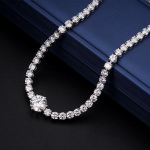 Collar con Colgante de Cadena de Eslabones y Diamante Cultivado en Laboratorio, Corte Redondo, 1ct-3ct, D VVS, Oro Blanco de 14k/18k, Joyería Personalizada para Bodas y Fiestas - Product Image 1