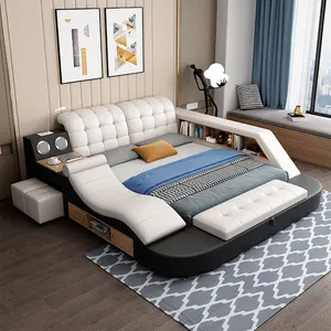 2022 meubles de chambre à coucher en cuir PU ensembles de chambre à coucher fonction intelligente lits de Massage