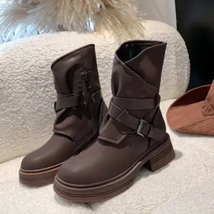 Bottes Hiver Femme en cuir véritable de qualité Bottes d'hiver en cuir d'automne pour femmes