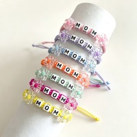 Bracelet ajustable tressé personnalisé avec lettres MOM, perles colorées et fleurs, promotion pour la fête des mères