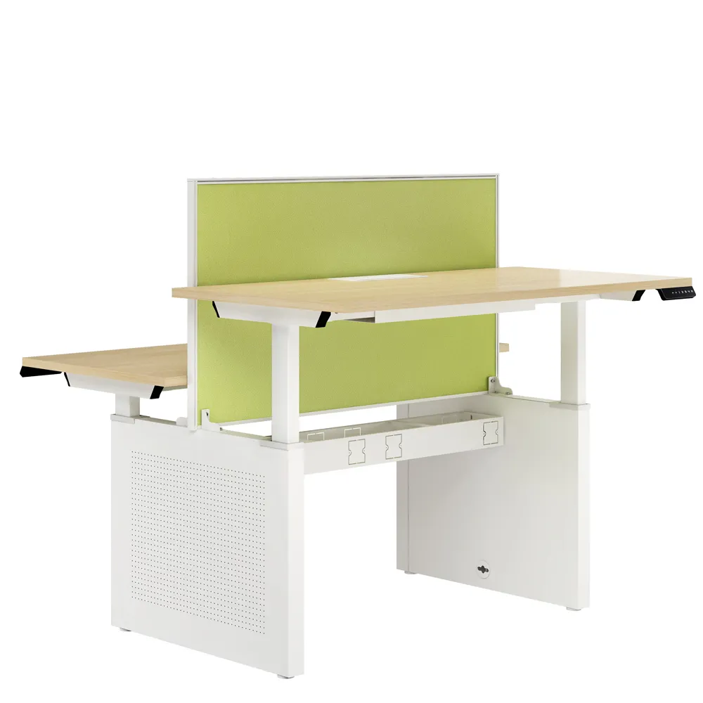 Ergonomic Chiều cao bàn có thể điều chỉnh khung ngồi đứng bàn văn phòng 2 người sử dụng bàn làm việc
