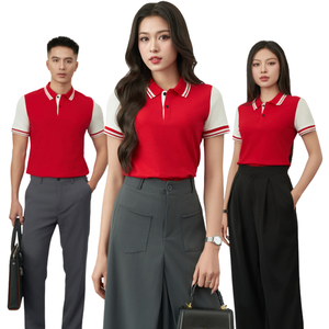 Polo de sport pour hommes, manches contrastées bicolores 260gsm, broderie d'impression de logo de qualité durable - Product Image 1