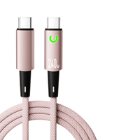 Kabel Data Pengisian Cepat Nilon Terjalin dengan Fitur Mati Otomatis, Tipe C ke Tipe C, LED Cerdas 240W
