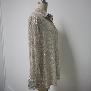 Camicette alla moda Sexy da discoteca a maniche lunghe Camicia ampia con paillettes lucide <span class=keywords><strong>argento</strong></span> per abiti da donna - Product Image 2