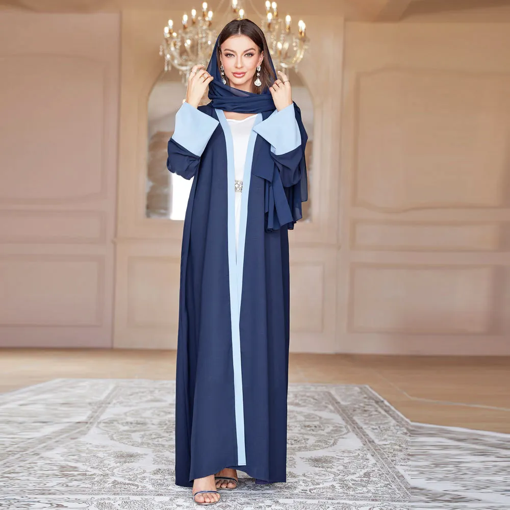 Luxus Chiffon Damen Front Open Kimono Abaya Frauen Muslim Kleid Et Hijab Modest Abaya Mit Kopftuch Set 2024