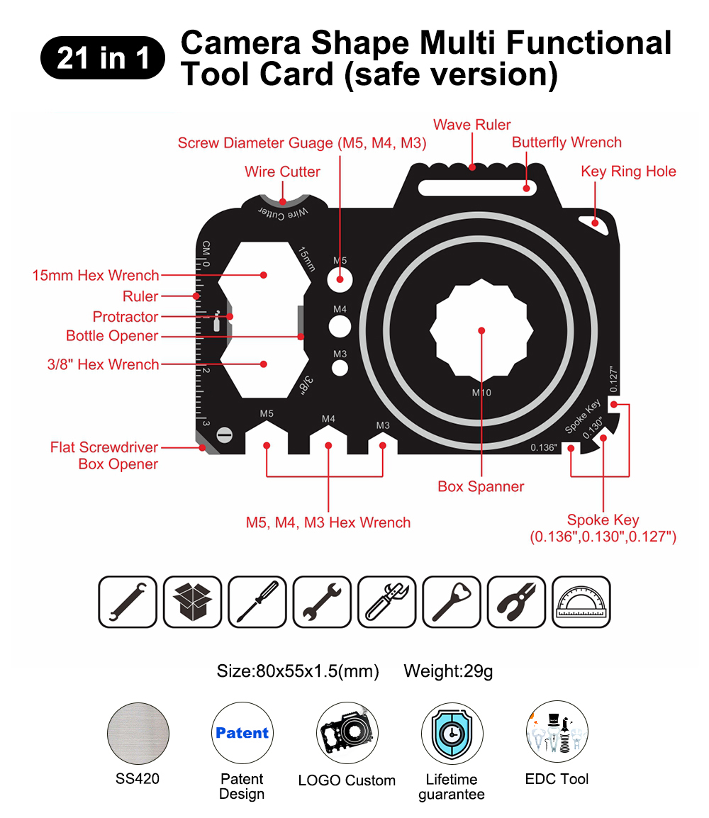 21-in-1 Camera Shape Card Tool (Wave Ruler)