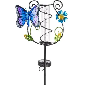 FREE SAMPLE Butterfly Rain Gauge Outdoor - Solar Rain Gauges with LED Light for Yards, Lawns, Pathway, Patio (Colorful)