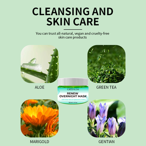 Masque de nuit à l'aloe vera et au thé vert - Gel apaisant et hydratant pour la nuit - Bénéfices revitalisants pour une peau calme, repulpée et rafraîchie - Product Image 3
