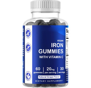 Complément alimentaire en gommes de fer pour femmes, hommes et enfants, 20 mg par portion, 60 gommes végétaliennes, excellent <span class=keywords><strong>goût</strong></span>, avec vitamine C, durée de conservation de 2 ans - Product Image 1